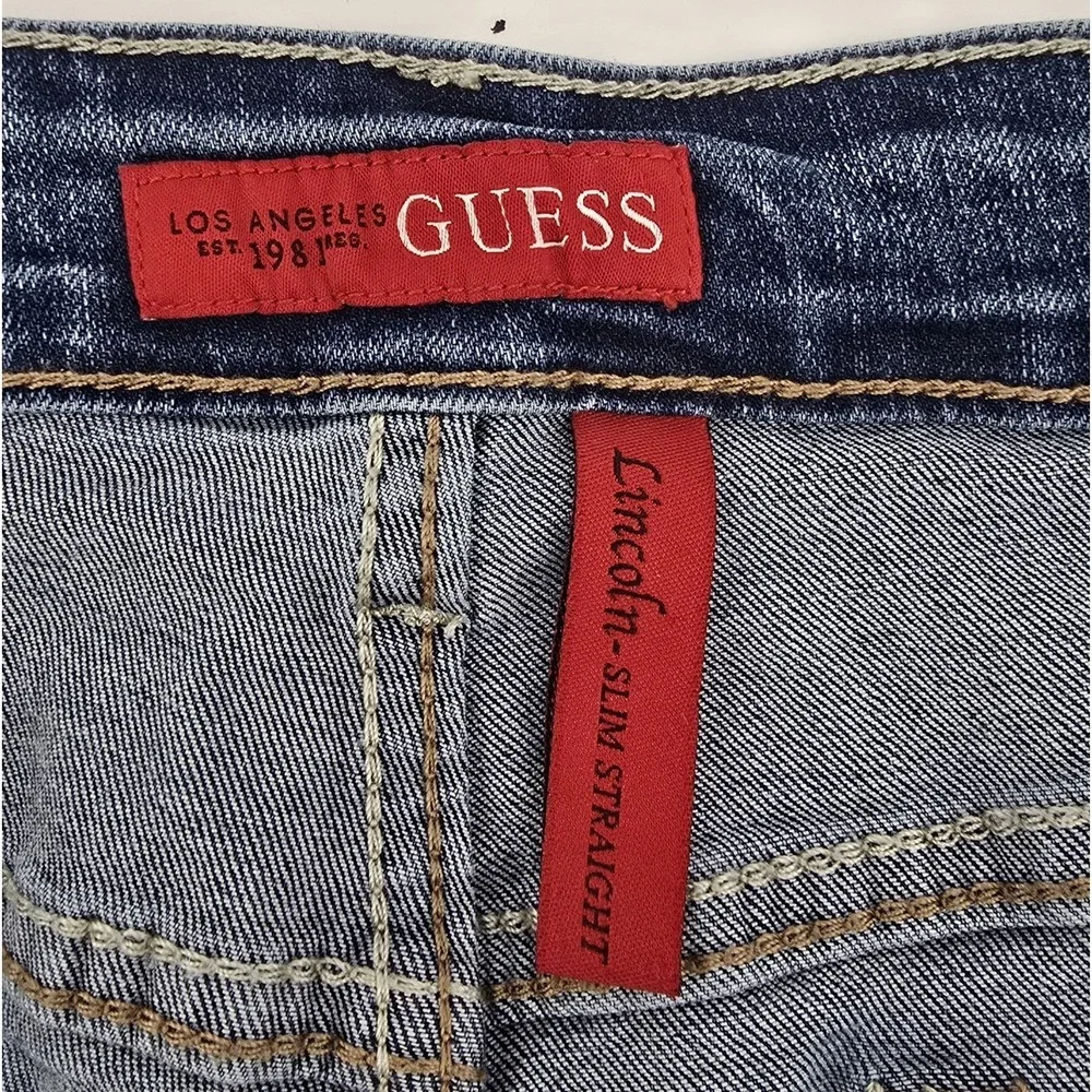Guess Lincoln‎ Slim Straight Denim Jeans Men's 34x30 Blue Stretch Whiskered